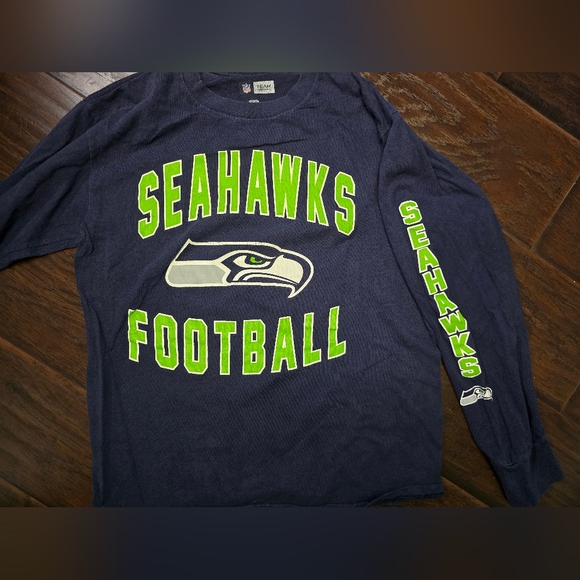 Seahawks Football Mens Long Sleeve Navy Football Tee Medium - Picture 6 of 9